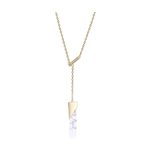 ELLE "Spatial" Sterling Silver Howlite and Lariat Cubic Zirconia Necklace - Gold