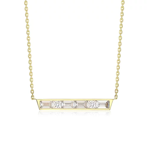 ELLE "Baguette" Straight Baguette & Square Cubic Zirconia Bar Necklace - Gold