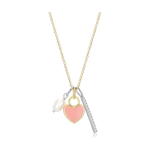 Diamondlite Cubic Zirconia, Pearl and Enamel Heart Multi-Charm Necklace - Gold
