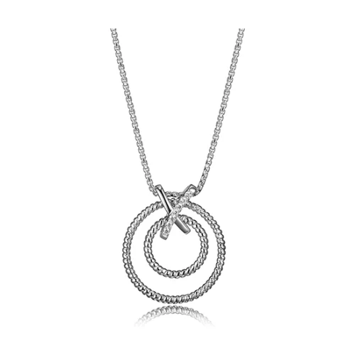 Charles Garnier Sterling Silver "LINQ" Double Tone Circle Necklace - Silver
