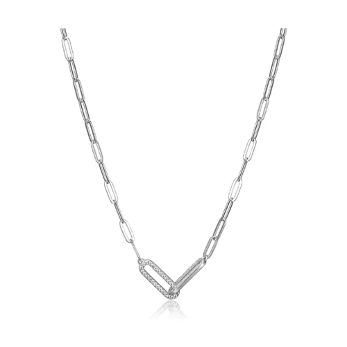 Charles Garnier Sterling Silver "PAPERCLIP" 3.5mm Link Necklace with Cubic Zirconia - Silver