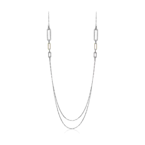 Charles Garnier Sterling Silver "PAPERCLIP" 2 Strands Necklace - Silver and Gold