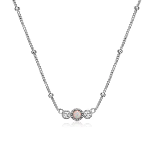 Diamondlite Cubic Zirconia and 3mm Round Created Opal Delicate Bezel 3-stone Necklace - Silver