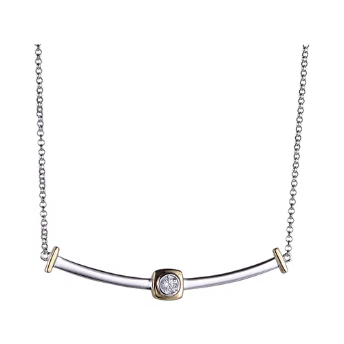 Diamondlite Cubic Zirconia Round Cushion Set Curved Bar Necklaces - Silver & Gold