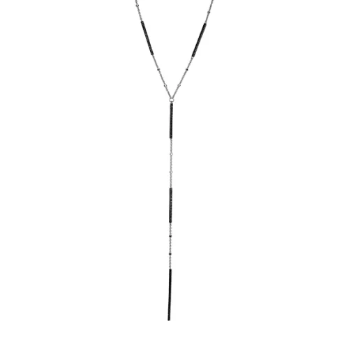 Genuine Black Spinel Two-tone Bar Lariat Necklace