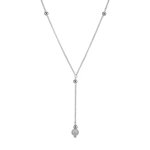 Diamondlite Cubic Zirconia Beaded Lariat Necklace - Silver