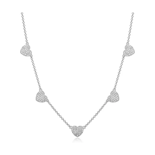Diamondlite CZ Pavé 5 Heart Station Necklace - Silver