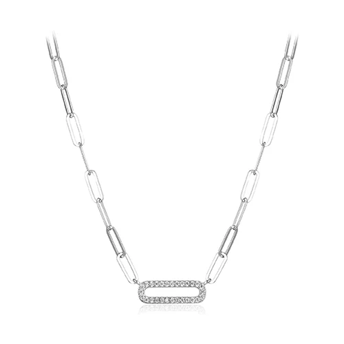 Diamondlite Cubic Zirconia Single Pavé Paperclip Link Necklace - Silver