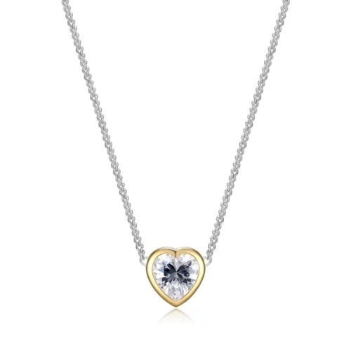 Diamondlite Cubic Zirconia Heart Bezel Solitaire Curb Chain Necklace - Silver and Gold