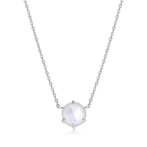 Fleur De Vie Round Genuine Mother of Pearl Necklace - Silver