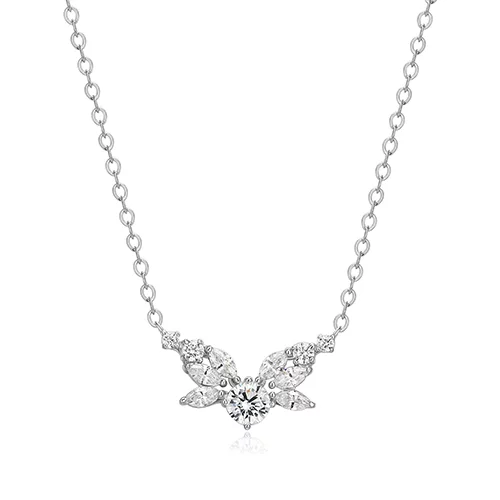 Diamondlite Cubic Zirconia Marquise Multi-stone Flower Necklace - Silver