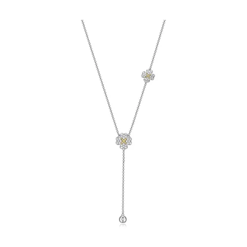 Diamondlite Cubic Zirconia Love and Kisses Clover Y- Necklace - Silver and Gold