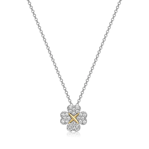 Diamondlite Cubic Zirconia Love and Kisses Single Clover Necklace - Silver and Gold
