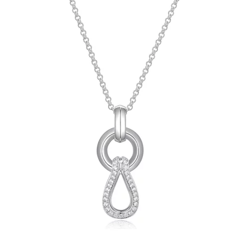 ELLE "Coalesce" Sterling Silver Circle and Pear Shape Pave Cubic Zirconia Necklace - Silver