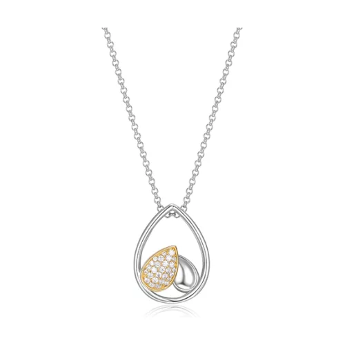 ELLE "Moon Shadow" Sterling Silver Pear Shape and Pave Cubic Zirconia Necklace - Silver and Gold