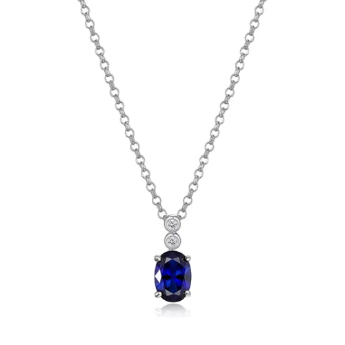 ELLE "Blue Star" Sterling Silver Created Sapphire and Lab Grown Diamond Necklace - Silver