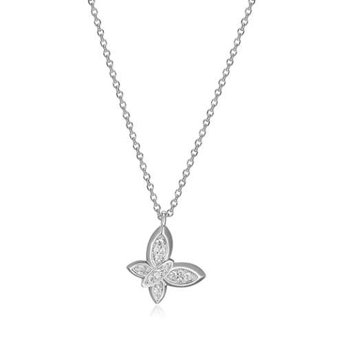 ELLE "Scintillation" Sterling Silver Cubic Zirconia Butterfly Necklace - Silver