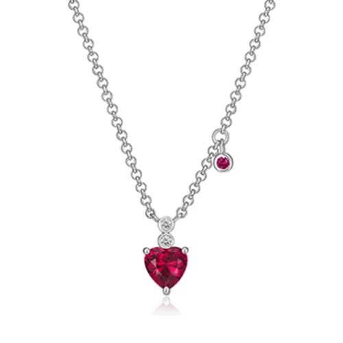 ELLE "Holiday Stars" Heart Created Ruby and Lab Grown Diamond Solitaire Necklace - Silver