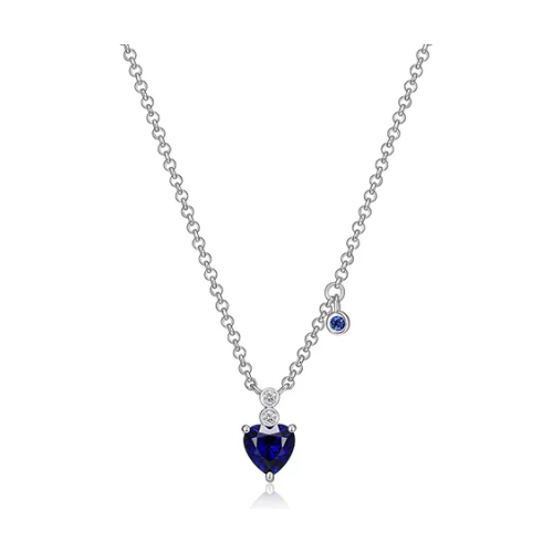 ELLE "Blue Star" Sterling Silver Heart Created Sapphire and Lab Grown Diamond Necklace - Silver