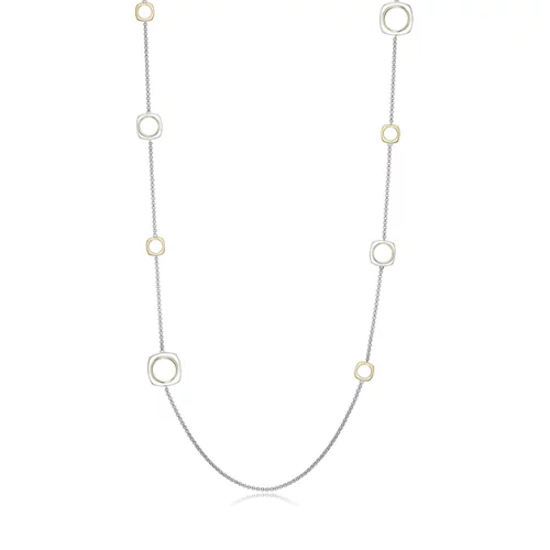 ELLE "Aureole" Sterling Silver 2-Tone Open Square Link Station Long Necklace - Silver and Gold