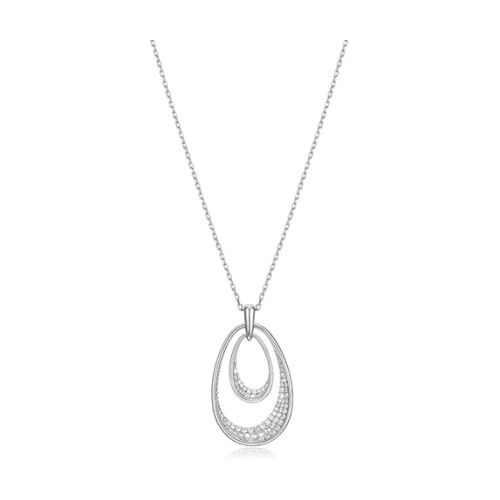 ELLE "Lake Mirror" Sterling Silver Double Oviform Cubic Zirconia Necklace - Silver