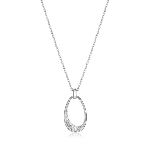 ELLE "Lake Mirror" Sterling Silver Oviform Cubic Zirconia Necklace - Silver
