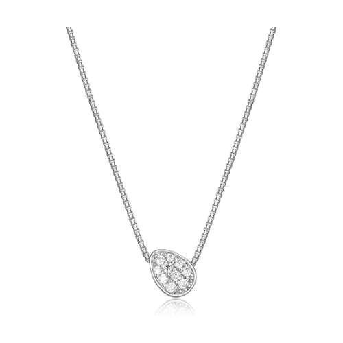 ELLE "Lake Mirror" Sterling Silver Oviform Pave Cubic Zirconia Bolo Necklace - Silver