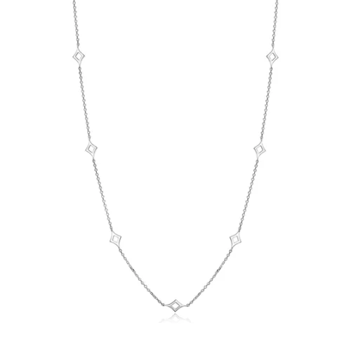 Collier long "Stellar" en argent sterling plaqué rhodium avec station en forme de losange - Argent