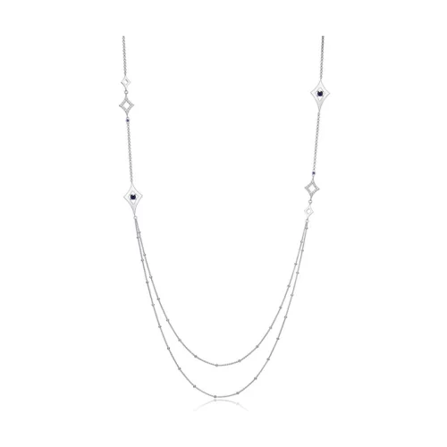 Collier long à double rangée "Stellar" avec saphir - argent