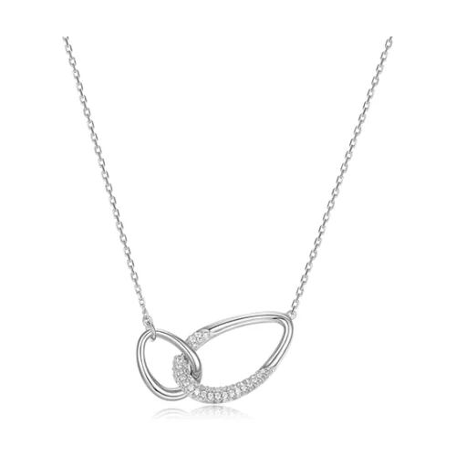 ELLE "Caramel" Interlocking Oval Link and Pave Cubic Zirconia Necklace - Silver