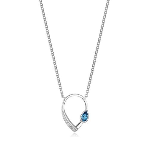 ELLE "Swing" Pear Shape Necklace with Topaz and Pave Cubic Zirconia - Silver