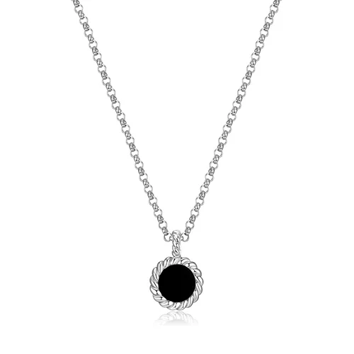 ELLE "Nautical" 6mm Agate with Rope Trim Necklace - Black