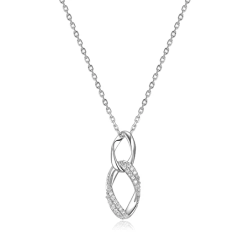 ELLE "Ovation" Oval Link with Pave Cubic Zirconia Necklace - Silver