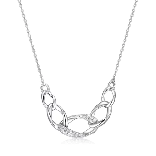 ELLE "Ovation" Multi-Oval Link with Pave Cubic Zirconia Necklace - Silver