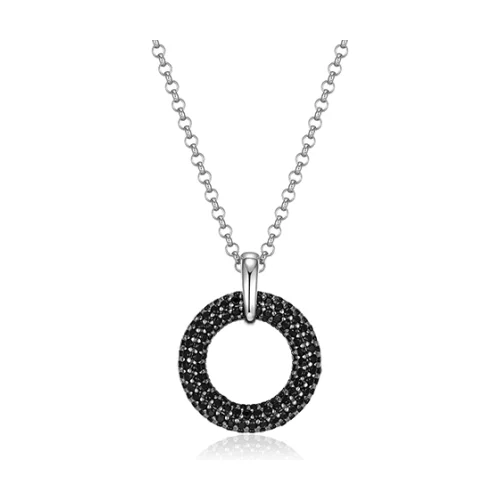 ELLE "Stardust" Round Black Spinel in 15mm Circle Pendant with Rolo Chain - Black