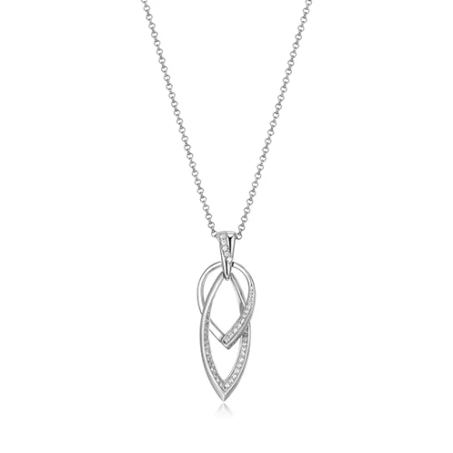 ELLE "Swing" Interlocking Marquise and Pear Link Pave Cubic Zirconia Long Necklace - Silver