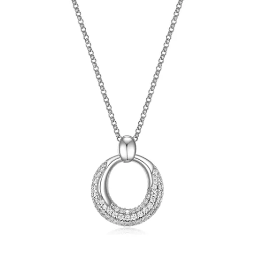 ELLE "Caramel" Circle and Pave Cubic Zirconia Necklace - Silver