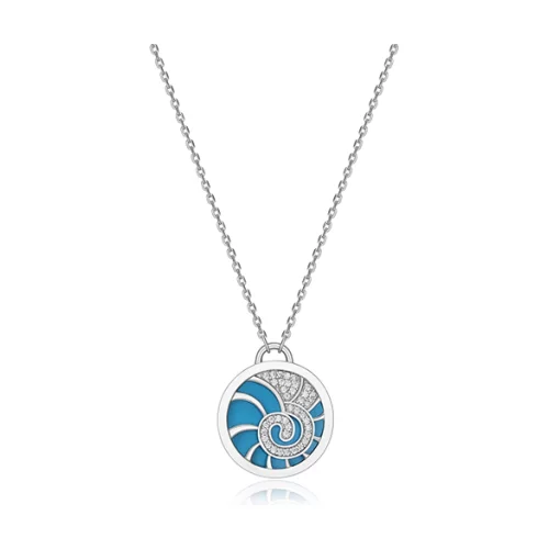ELLE "Protect Aqua" Turquoise and Pave Cubic Zirconia Ocean Motif Necklace - Silver
