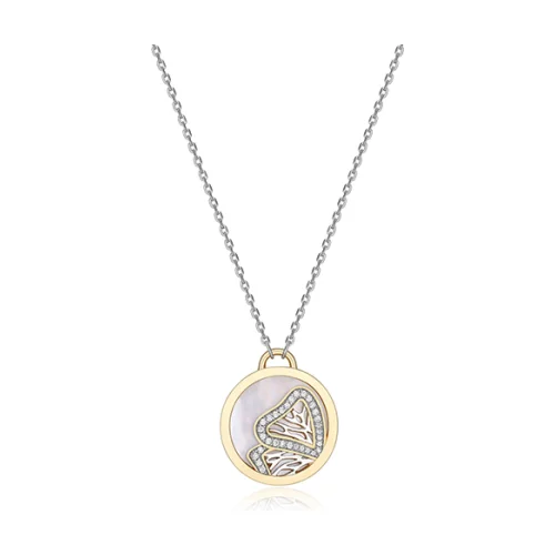 ELLE "Protect Love" Mother of Pearl and Pave CZ Butterfly Wing Motif Necklace - Silver and Gold