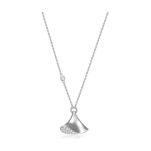 ELLE "Flamenco" Single Triangular Dangle with Cubic Zirconia Necklace - Silver
