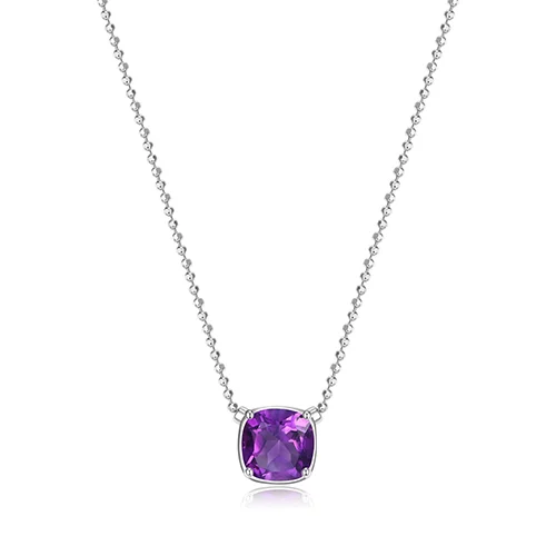 ELLE "Marble" Amethyst Cushion Cut Necklace - Silver