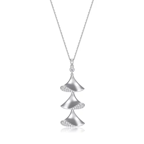 ELLE "Flamenco" Triple Triangular Dangle with Cubic Zirconia Necklace - Silver