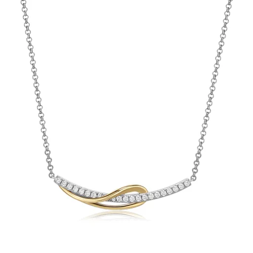 ELLE "Confluence" Pear Shape and Cubic Zirconia Bar Necklace - Silver and Gold
