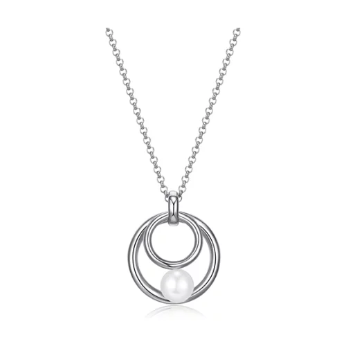 ELLE "Simpatico" Double Circle and Pearl Necklace - Silver