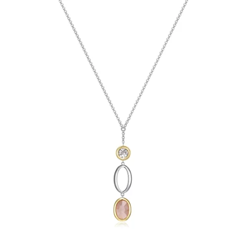 ELLE "Mirage" Rose Quartz and White Topaz Necklace - Silver and Gold