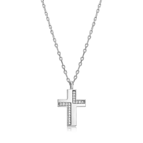 ELLE "Motif" Cross with Cubic Zirconia Necklace - Silver