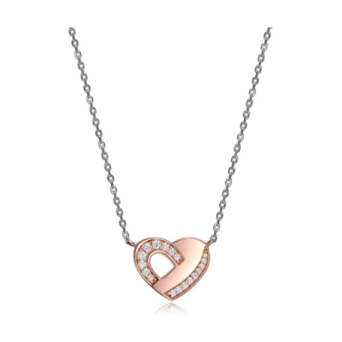 ELLE "Motif" Heart with Cubic Zirconia Necklace - Silver and Rose Gold