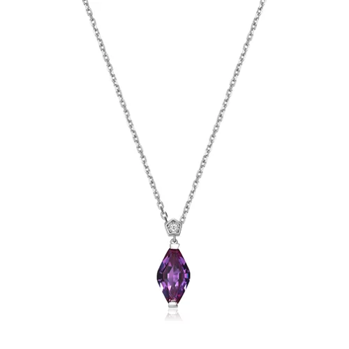 ELLE "Etoile" Marquise Shape Created Sapphire and Lab Grown Diamond Necklace - Purple