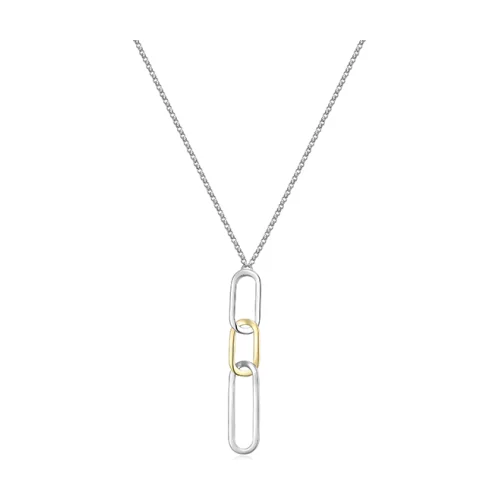ELLE "Parallel" Two-tone Sterling Silver Open Oblong Link Long Necklace - Silver and Gold