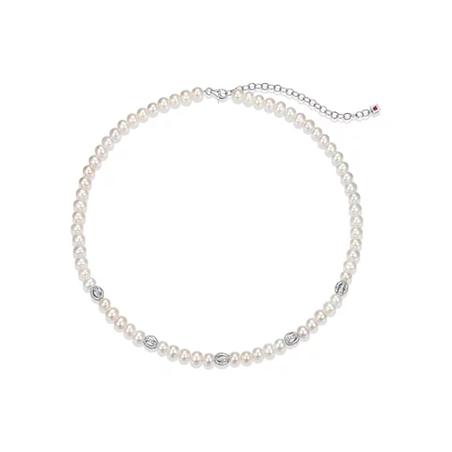 ELLE "Luna" Sterling Silver White Pearl and Cubic Zirconia Cage Necklace - Silver